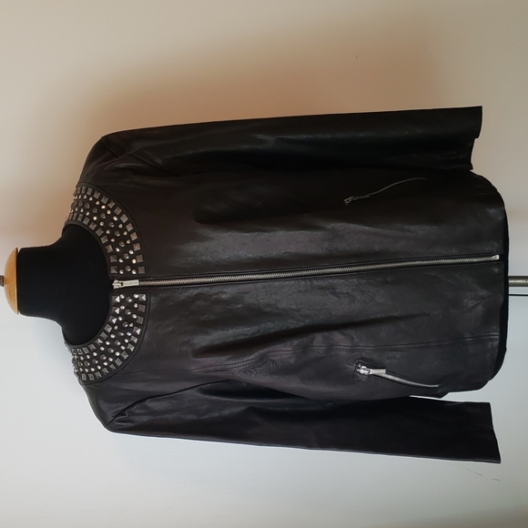MICHAEL Michael Kors Jackets & Blazers - Michael Kors Black Leather with silver neckline decor jacket size 2x